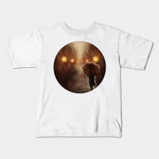 Warm Autumn Raining Scene Illustration Kids T-Shirt